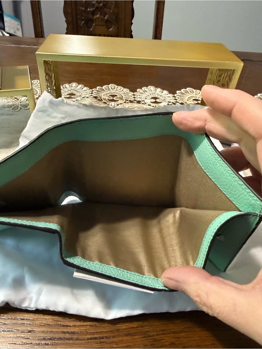 Jimmy Choo Mint Green and Cream Leather Mini Tote with Matching Card Wallet - Picture 8 of 9